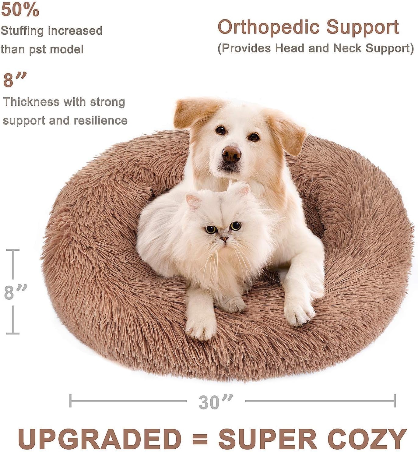 Dog Bed Cat Bed Cushion Donut Bed Faux Fur Cuddler for Dog Cat Improved Sleep Pet Bed Multiple Sizes Machine Washable