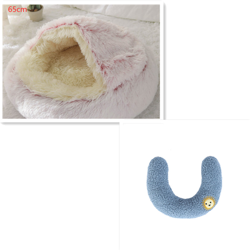 2 in 1 Dog and Cat Bed Pet Winter Bed round Plush Warm Bed House Soft Long Plush Pets Bed Pet Products