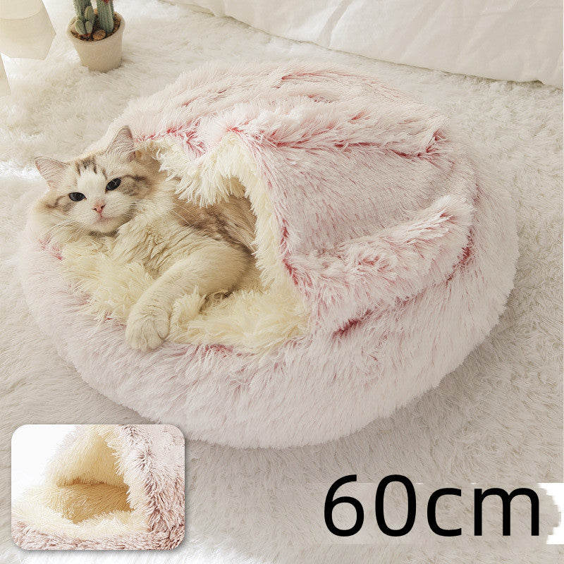 2 in 1 Dog and Cat Bed Pet Winter Bed round Plush Warm Bed House Soft Long Plush Pets Bed Pet Products