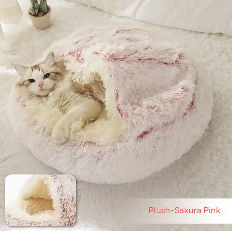 2 in 1 Dog and Cat Bed Pet Winter Bed round Plush Warm Bed House Soft Long Plush Pets Bed Pet Products