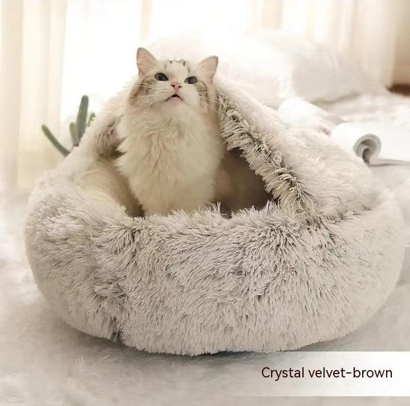 2 in 1 Dog and Cat Bed Pet Winter Bed round Plush Warm Bed House Soft Long Plush Pets Bed Pet Products