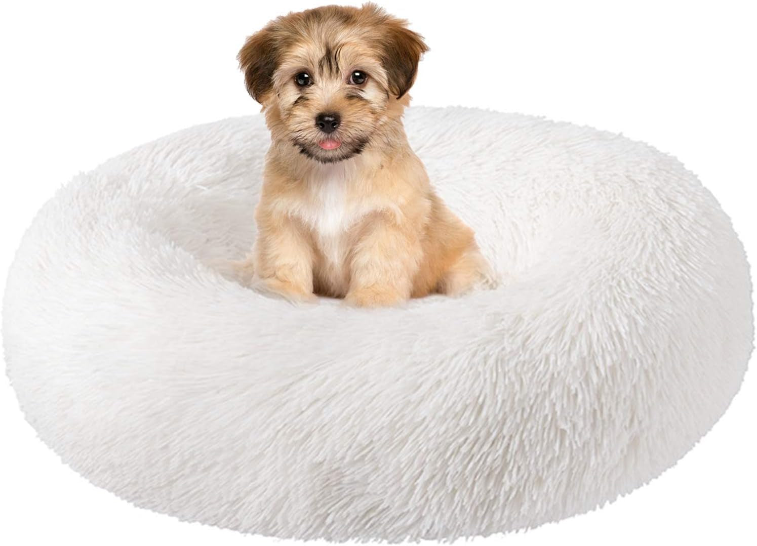 Calming Dog Bed Washable, for Small Medium Large Dogs, Comfortable Donut Cuddler Ultra Soft Warming Indoor round Sleeping Dog Beds White 23.6 Inch