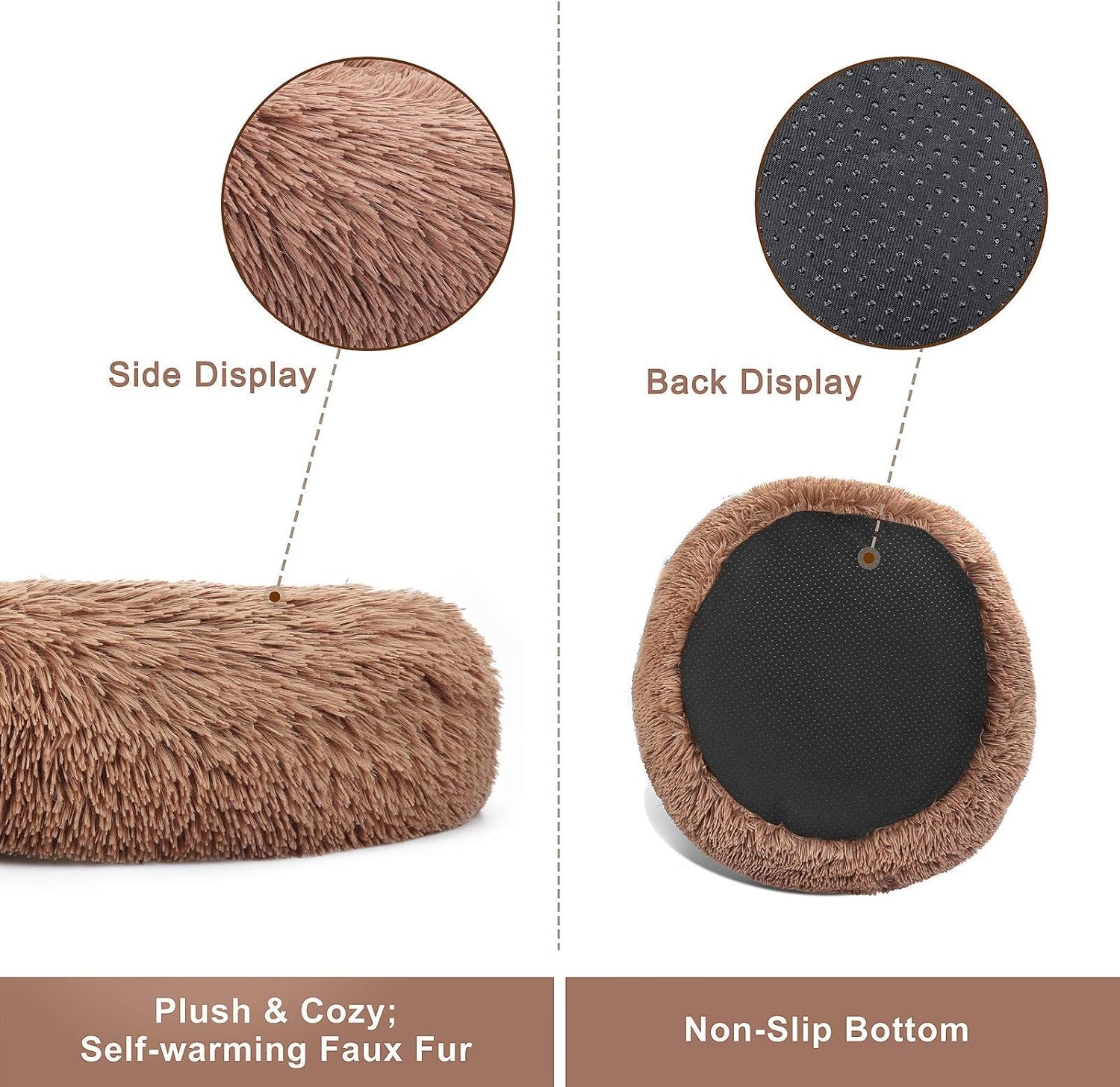 Dog Bed Cat Bed Cushion Donut Bed Faux Fur Cuddler for Dog Cat Improved Sleep Pet Bed Multiple Sizes Machine Washable