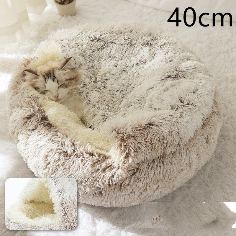 2 in 1 Dog and Cat Bed Pet Winter Bed round Plush Warm Bed House Soft Long Plush Pets Bed Pet Products