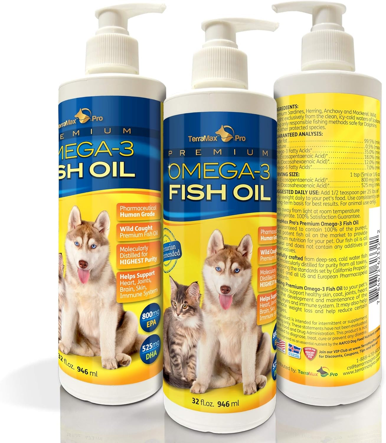 Premium Omega-3 Fish Oil for Dogs and Cats, Liquid, 32 Fl. Oz.