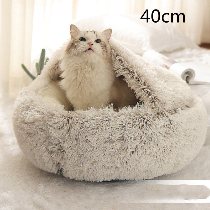 2 in 1 Dog and Cat Bed Pet Winter Bed round Plush Warm Bed House Soft Long Plush Pets Bed Pet Products