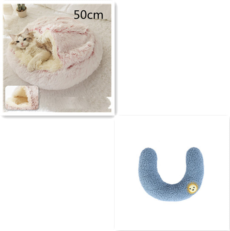 2 in 1 Dog and Cat Bed Pet Winter Bed round Plush Warm Bed House Soft Long Plush Pets Bed Pet Products