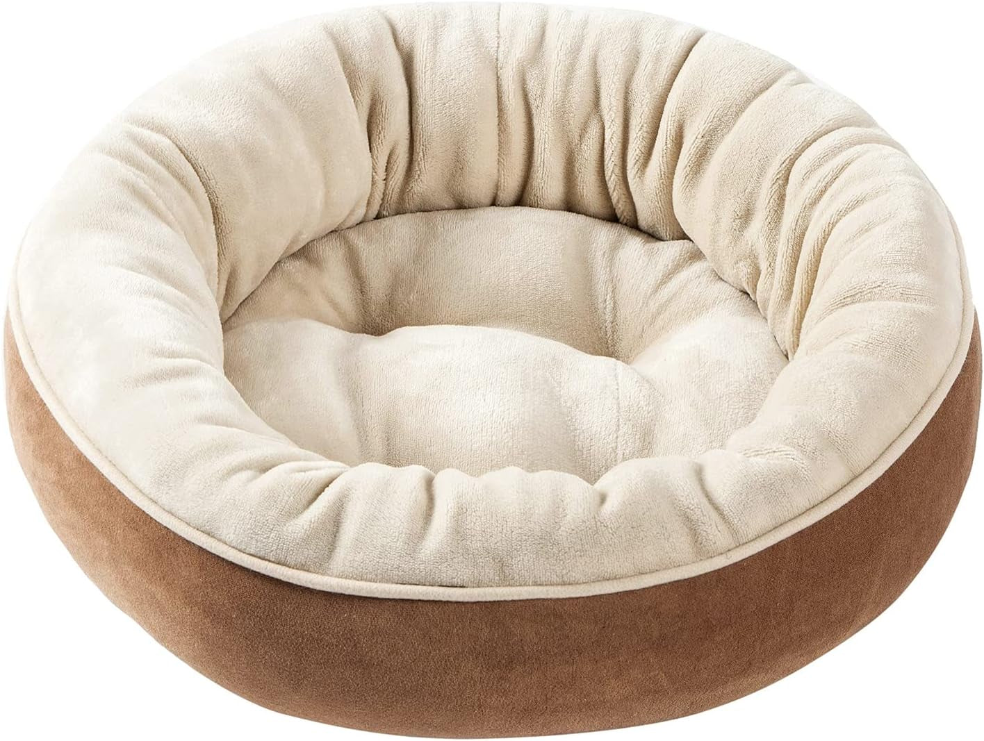 Round Bolster Dog or Cat Bed Donut Pet Bed Pet Supplies Machine Washable Pet Sofa 28X28 Brown