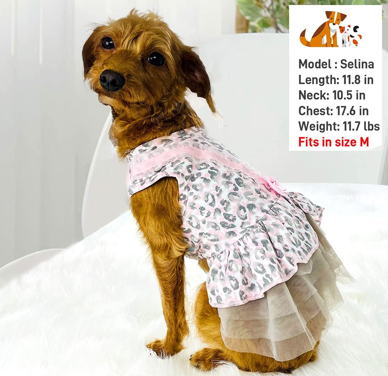 Small Dog Dress - Cute Dog Clothes Dog Tutus Dog Apparel Puppy Outfits Puppy Dresses for Girl Small Dogs (Pink Leopard, M(7-12Lb))