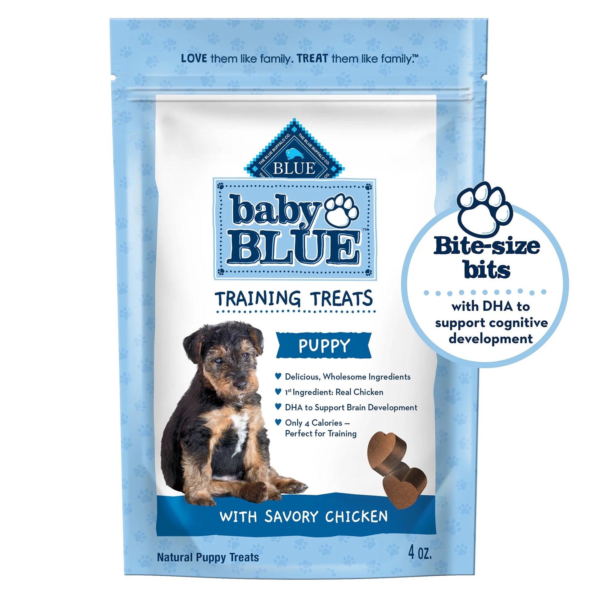 Baby BLUE Puppy Training Treats for Dogs with DHA, Savory Chicken, 4-Oz. Bag (4 Pack)