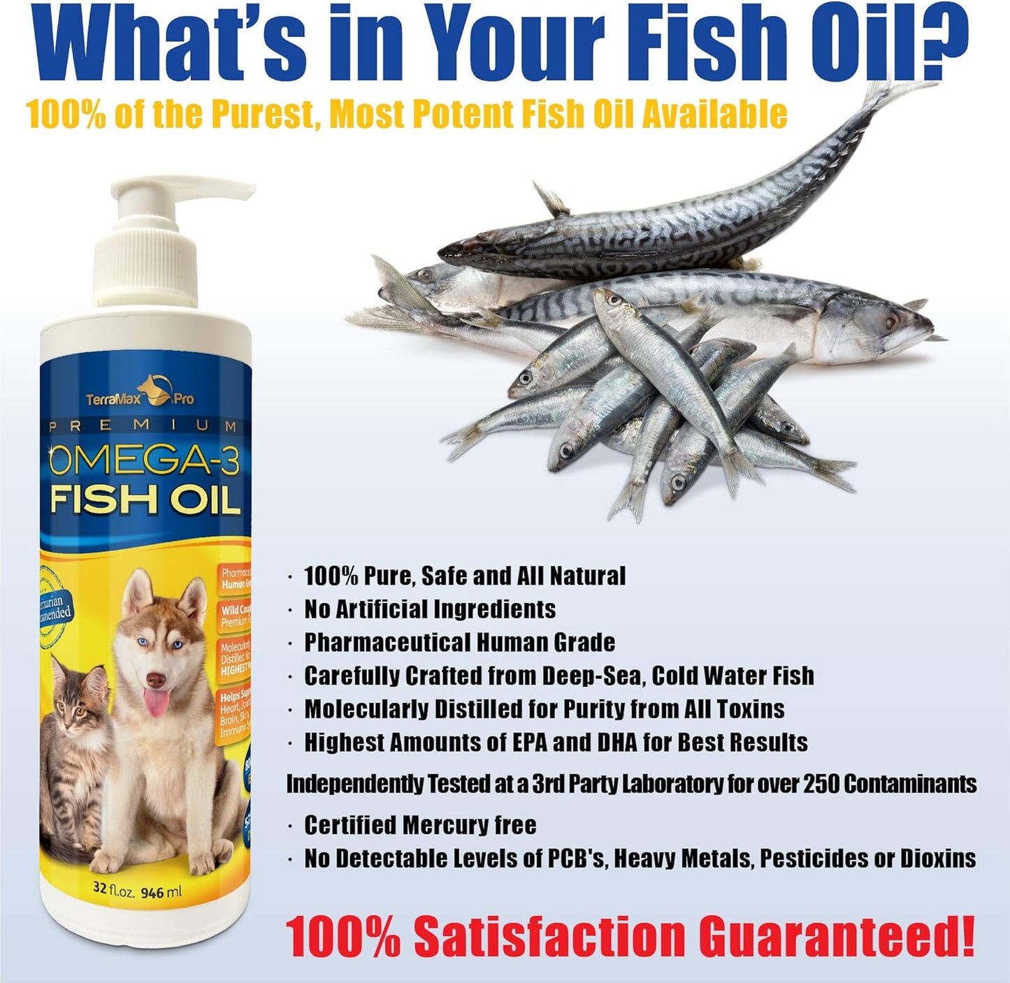 Premium Omega-3 Fish Oil for Dogs and Cats, Liquid, 32 Fl. Oz.