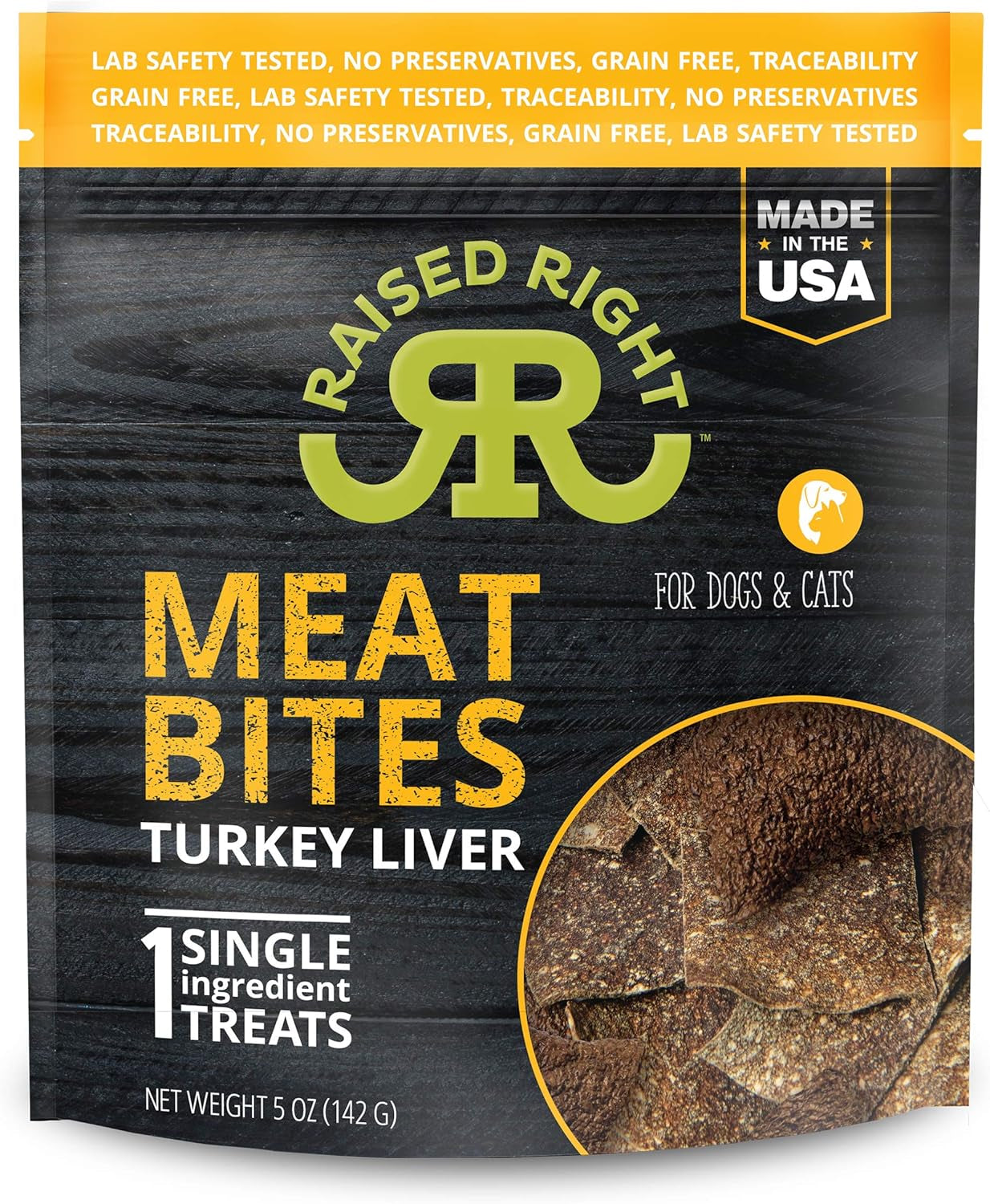 Raised Right Turkey Meat Bites, Single Ingredient Liver Treats for Dogs & Cats - 5 Oz. Bag