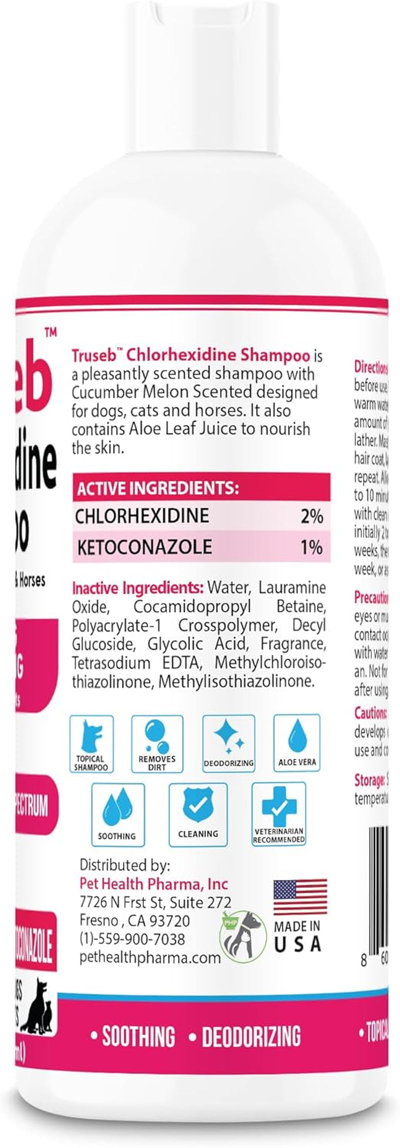 Truseb Topical Ketoconazole and Chlorhexidine Shampoo for Dogs, Cats, and Horses with Aloe - 32 Oz (Ketoconazole & Chlorhexidine Shampoo, 32 Oz)