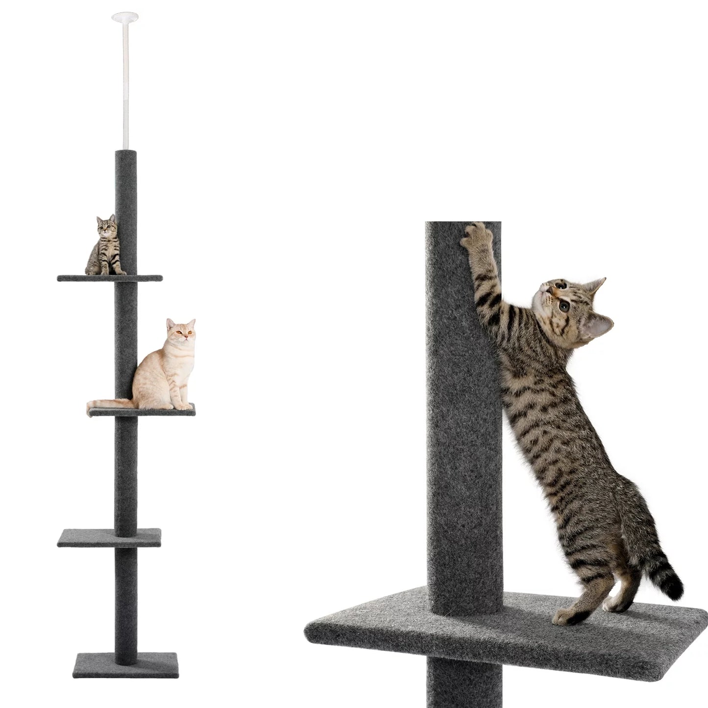 90-107" Floor to Ceiling Cat Tree Tower 4 Tier Tall Cat Climbing Posts Adjustable, Gray