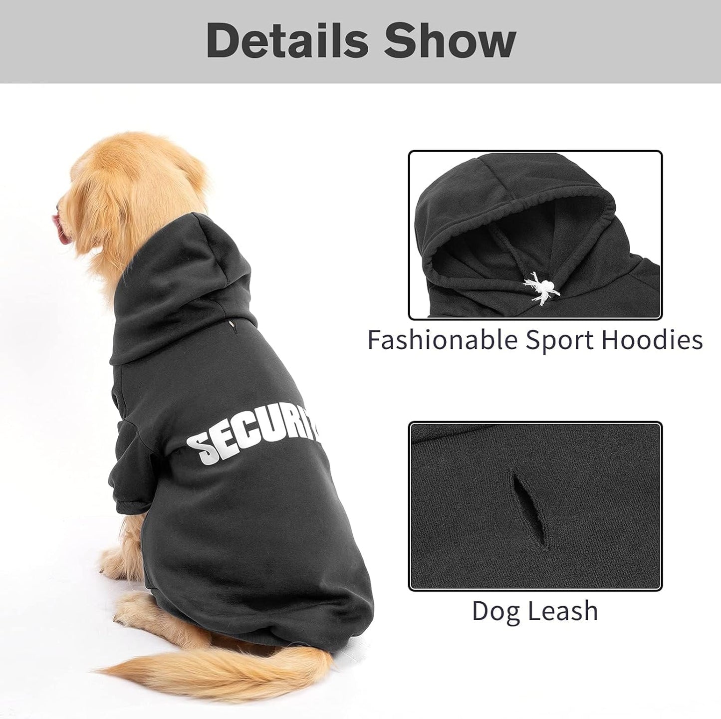 Security Dog Hoodies Puppy Sweater Cold Weather Dog Coats Soft Brushed Fleece Pet Clothes Hooded Sweatshirt for Dog Cat X-Large (Chest Girth 34")