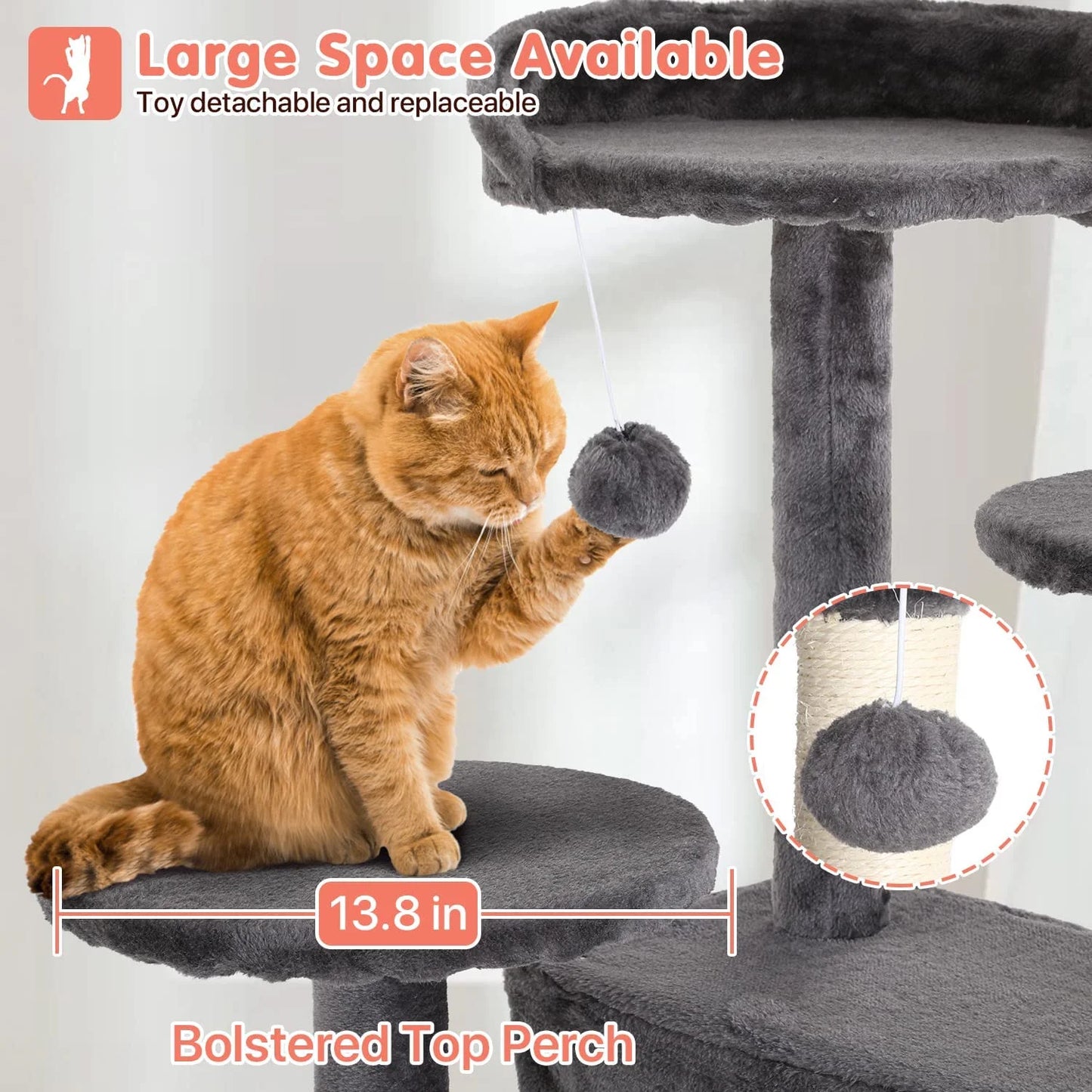 54-In Double Condo Cat Tree Tower Playhouse with Scratching Post & Perch for Indoor, Ashy