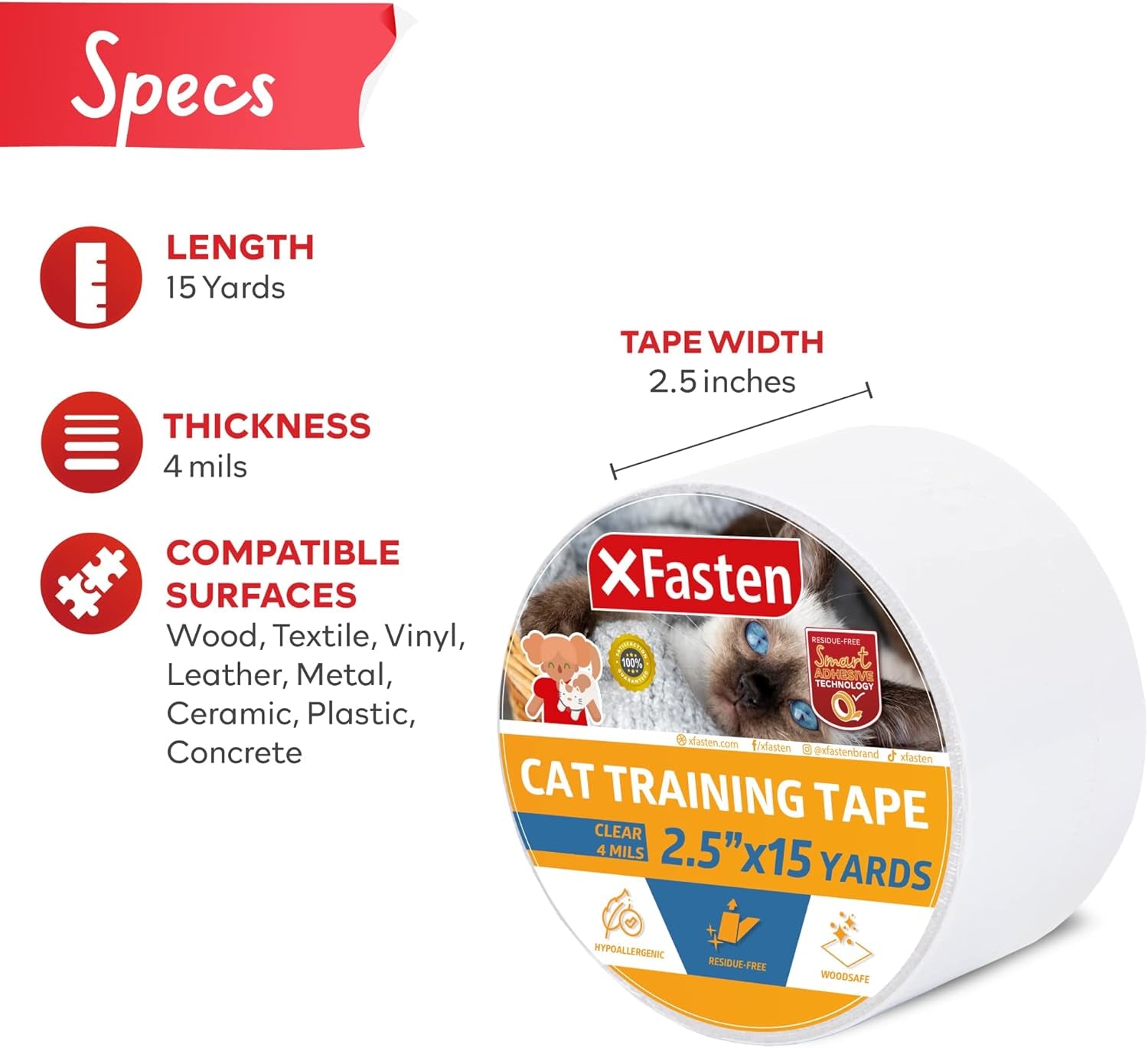 Anti-Scratch Cat Training Tape, Clear, 2.5-Inches X 15 Yards (Single Roll)