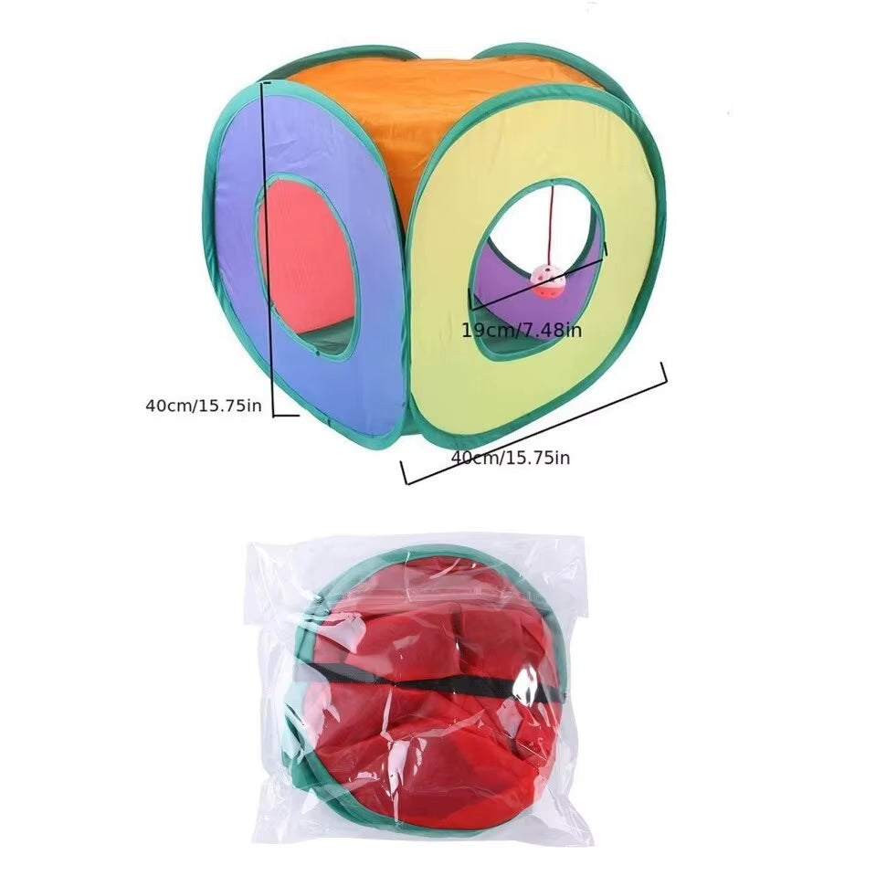 Fun Cat Tunnels inside Foldable Cube Cat Tent Kitten Toy Tent House Interesting Pet Tunnel Toy Small Dog Playing Training