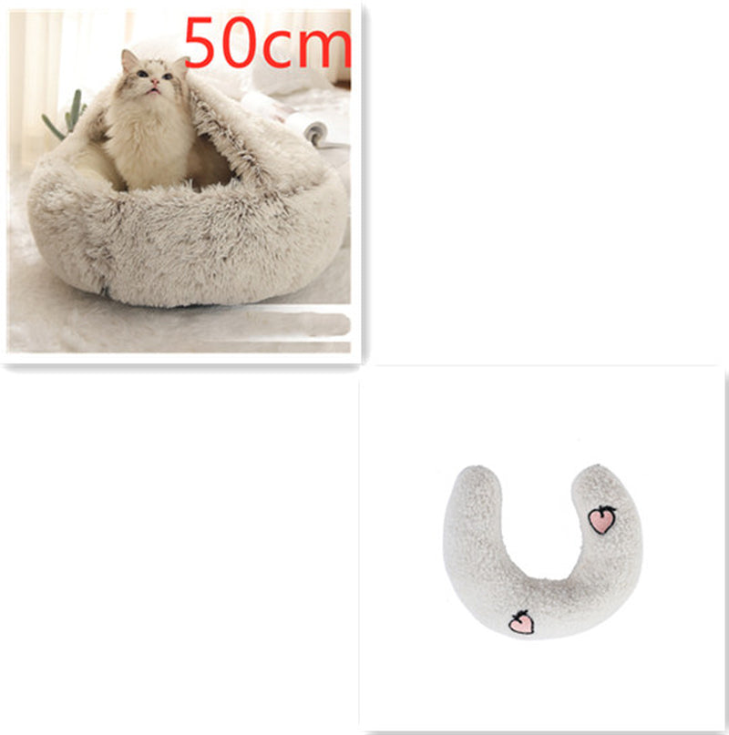 2 in 1 Dog and Cat Bed Pet Winter Bed round Plush Warm Bed House Soft Long Plush Pets Bed Pet Products