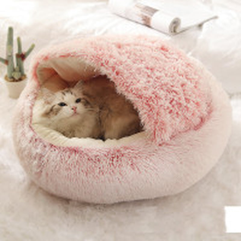 2 in 1 Dog and Cat Bed Pet Winter Bed round Plush Warm Bed House Soft Long Plush Pets Bed Pet Products