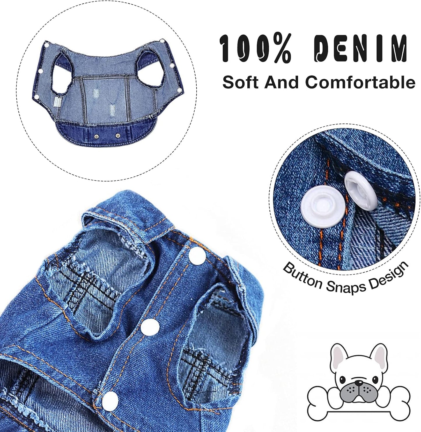 Pet Clothes Dog Jeans Jacket Cool Blue Denim Coat Small Medium Dogs Lapel Vests Classic Hoodies Puppy Blue Vintage Washed Clothes