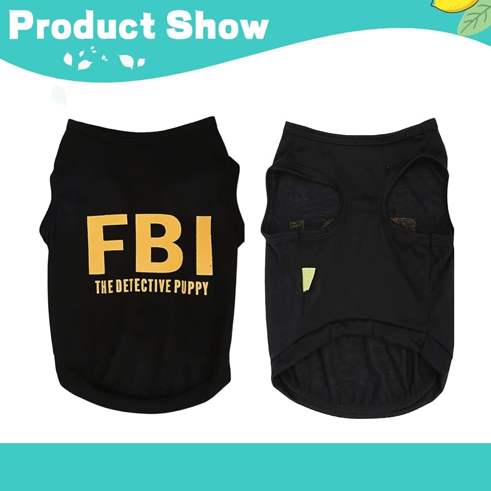 Dog Clothes for Small Dog Boy Male Black Dog Shirt FBI Puppy Shirt Summer Pet Apparel Outfit