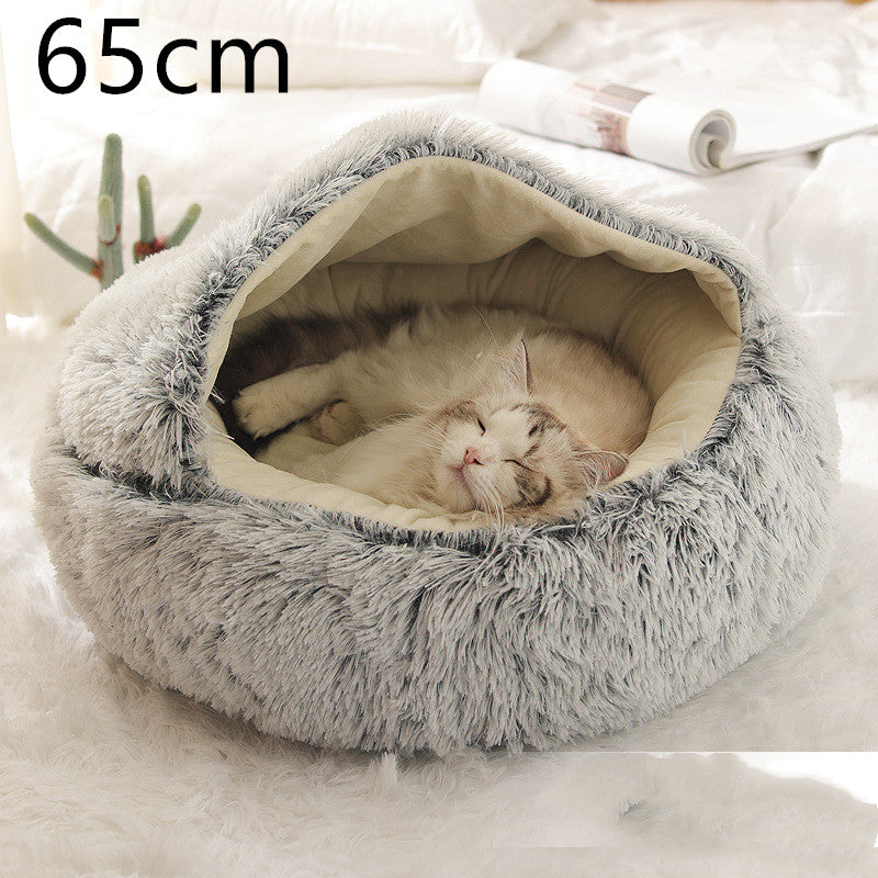 2 in 1 Dog and Cat Bed Pet Winter Bed round Plush Warm Bed House Soft Long Plush Pets Bed Pet Products