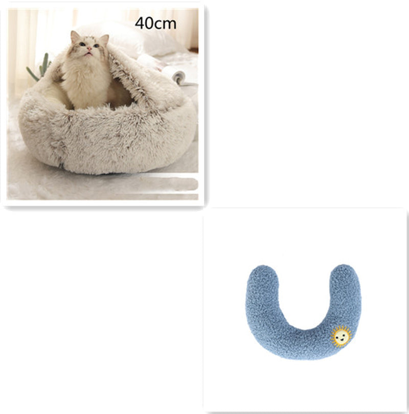 2 in 1 Dog and Cat Bed Pet Winter Bed round Plush Warm Bed House Soft Long Plush Pets Bed Pet Products