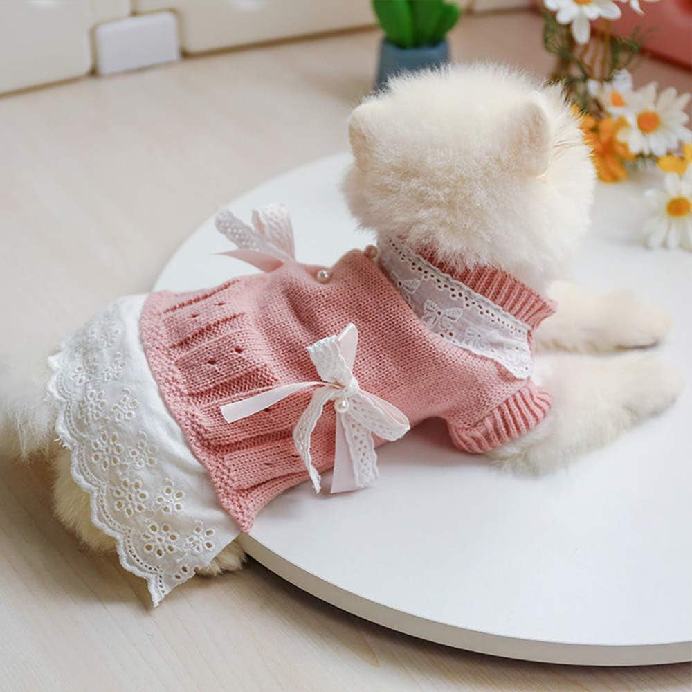 Girl Dog Clothes Knitted Dog Dress - Knit Pet Sweaters Clothes for Pets,Small Dog Clothes, Pet Clothes Hoodie,Sweater,Coats(M, Pink)