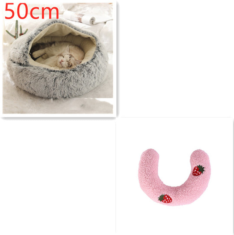 2 in 1 Dog and Cat Bed Pet Winter Bed round Plush Warm Bed House Soft Long Plush Pets Bed Pet Products