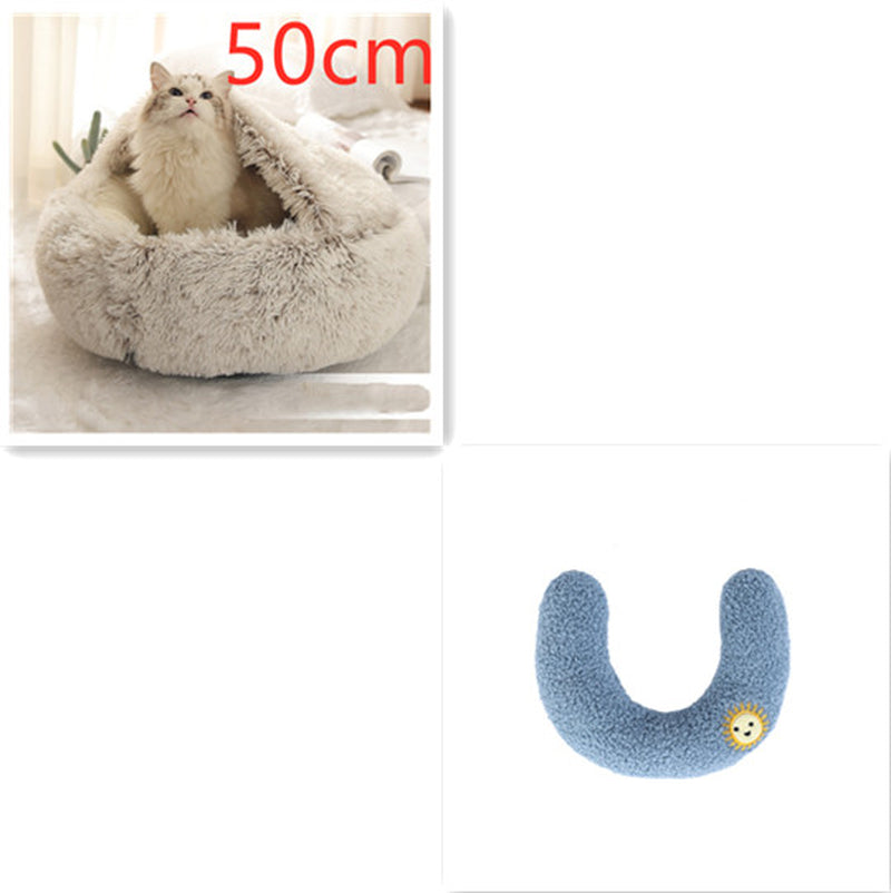 2 in 1 Dog and Cat Bed Pet Winter Bed round Plush Warm Bed House Soft Long Plush Pets Bed Pet Products