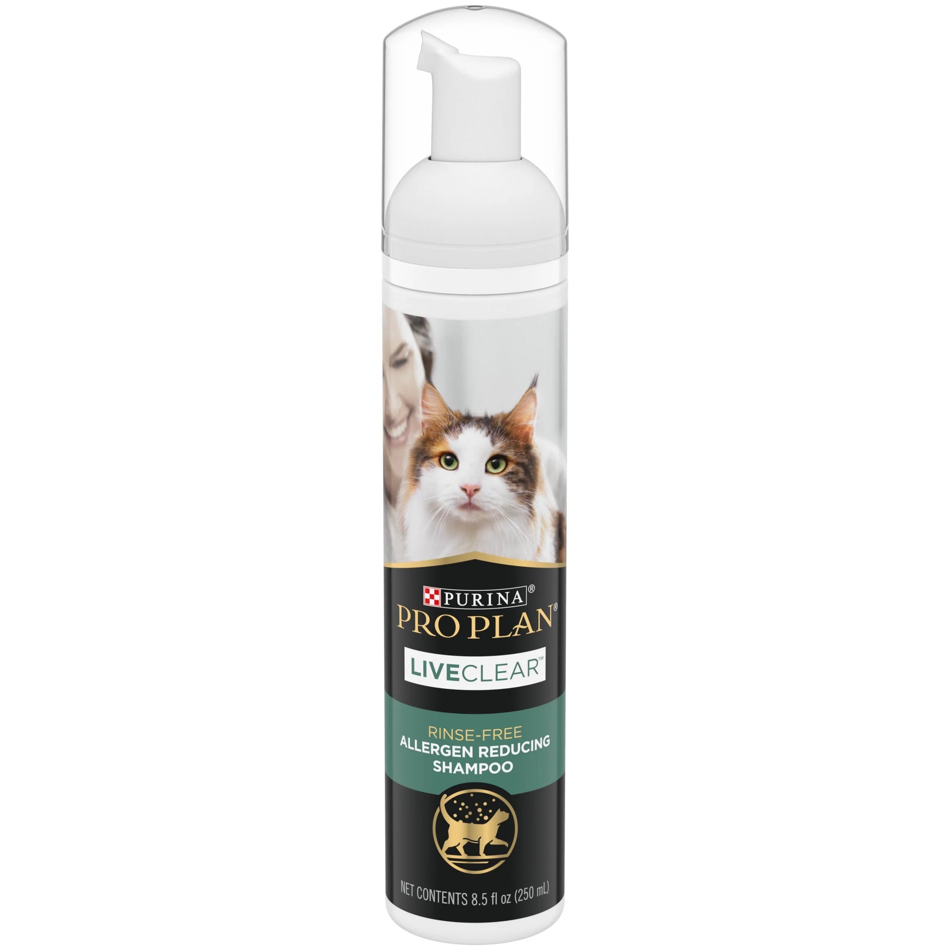 Rinse Free, Allergen Reducing Dry Shampoo for Cats, LIVECLEAR Cleansing Foam, 8.5 Oz.