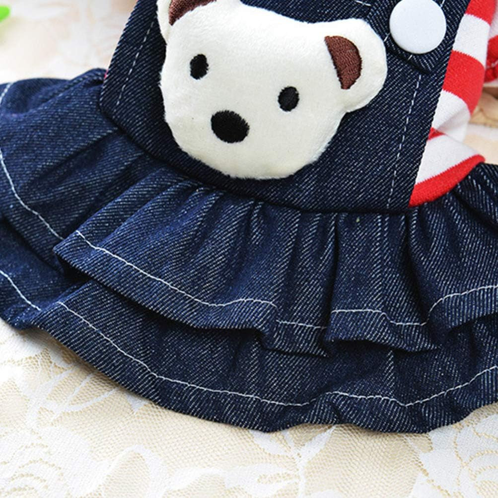 Denim Dog Dress - Cute Red Stripe Plush Bear Pet Skirt, Pet Clothes for Small Medium Large Dogs Puppy, Pet Costumes