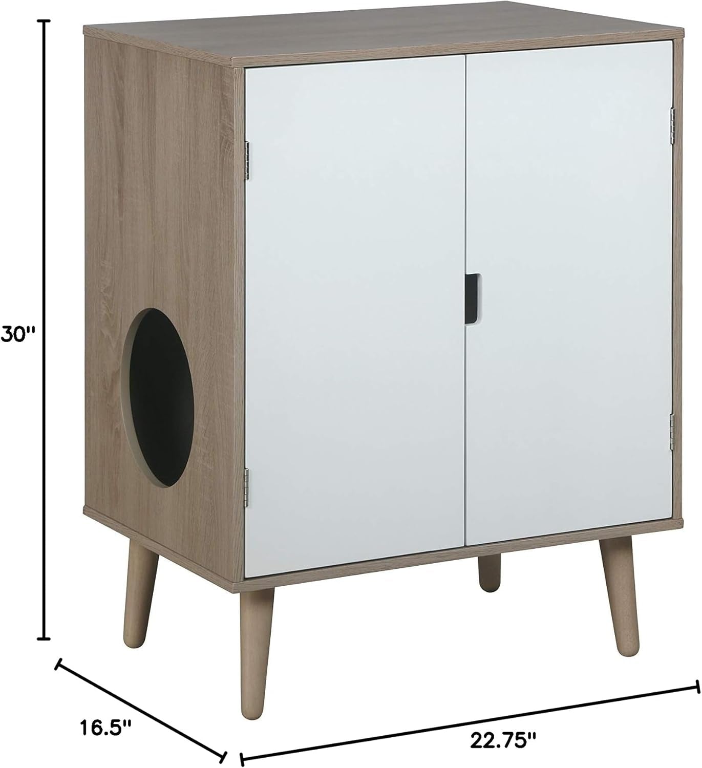 Hidden Cat Litter Box Cabinet | Modern Enclosed Furniture for Indoor Cats | Grey Wooden Grain with White Doors (CATFF20)