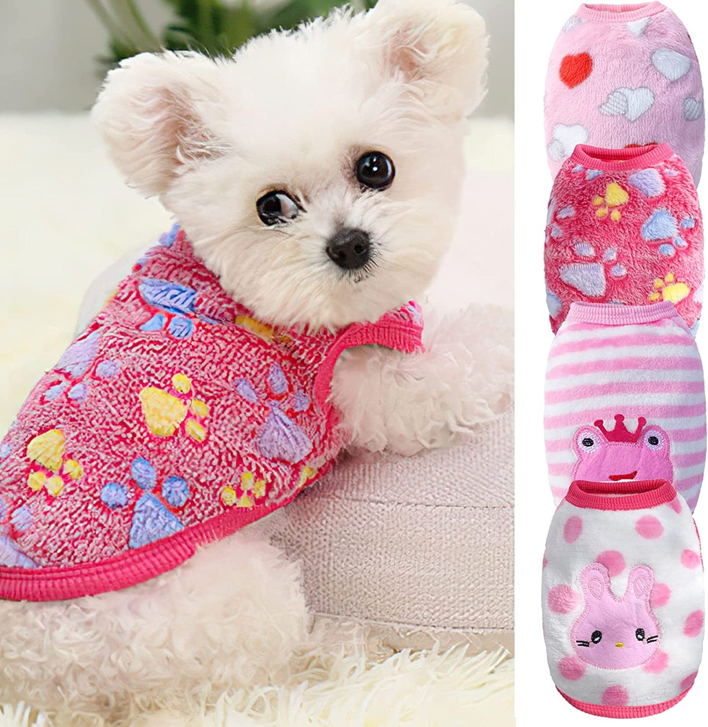 0.5-1.2 Lbs XXS Dog Sweaters for Small Dogs Girl Chihuahua Yorkies Female Set of 4 Warm Fall Winter Cute Puppy Clothes Shirt Vest Size (Xx-Small, Heart+Rabbit+Frog+Dog Paw)