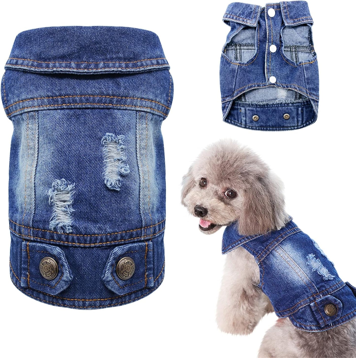 Pet Clothes Dog Jeans Jacket Cool Blue Denim Coat Small Medium Dogs Lapel Vests Classic Hoodies Puppy Blue Vintage Washed Clothes