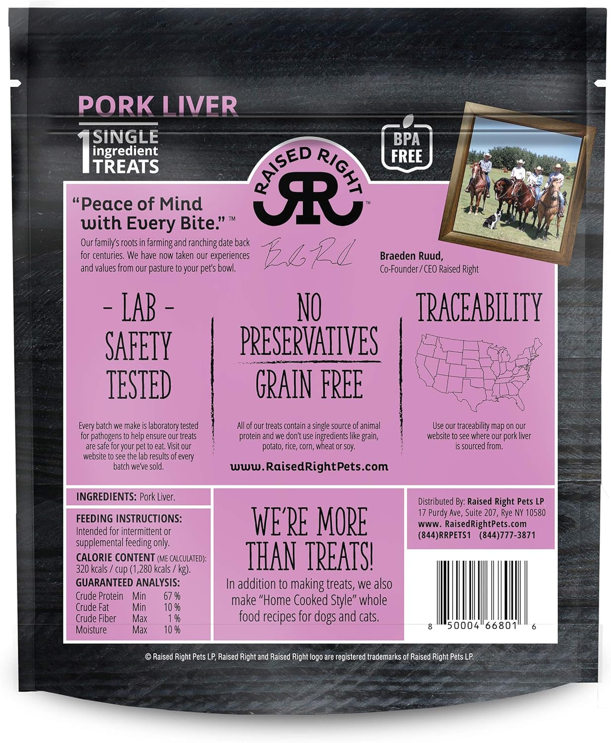 Raised Right Pork Meat Bites, Single Ingredient Liver Treats for Dogs & Cats - 5 Oz. Bag