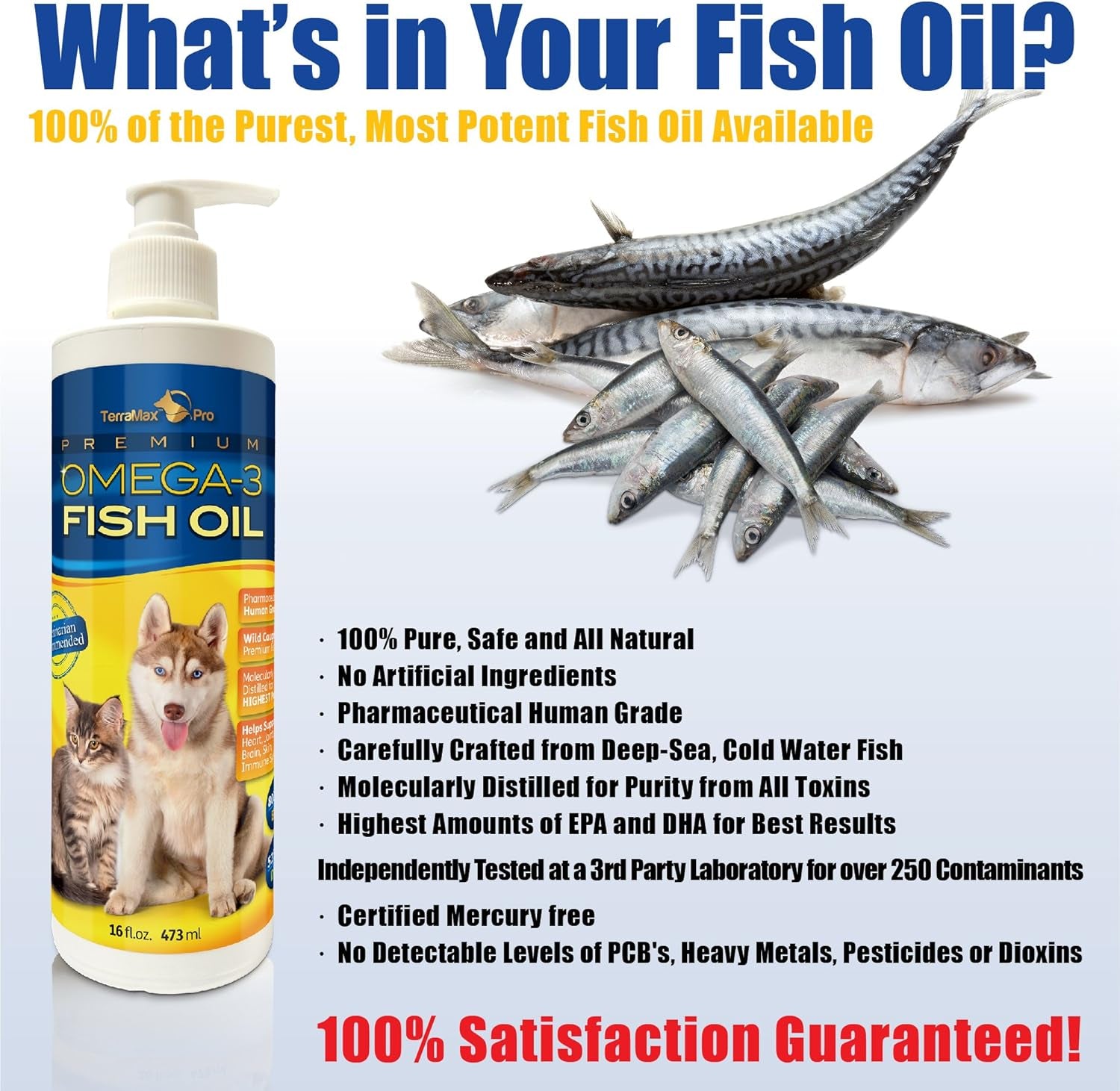 Premium Omega-3 Fish Oil for Dogs and Cats, Liquid, 16 Fl. Oz.