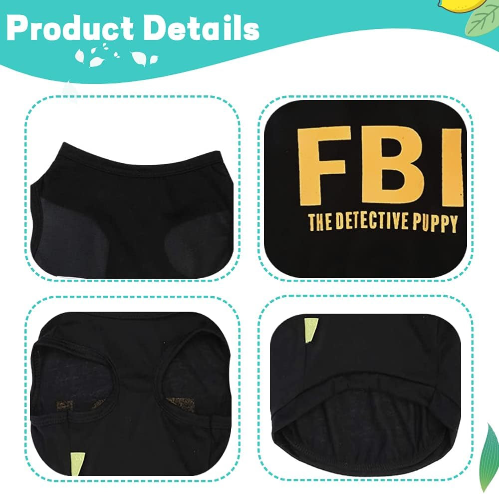 Dog Clothes for Small Dog Boy Male Black Dog Shirt FBI Puppy Shirt Summer Pet Apparel Outfit