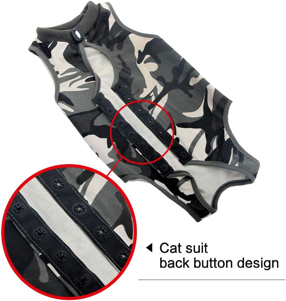 Cat Recovery Suit for Male and Female Surgical Post Surgery Soft Cone Onesie Shirt Clothes Neuter Licking Protective Diapers Outfit Cover Kitten Spay Collar(M, Camouflage)