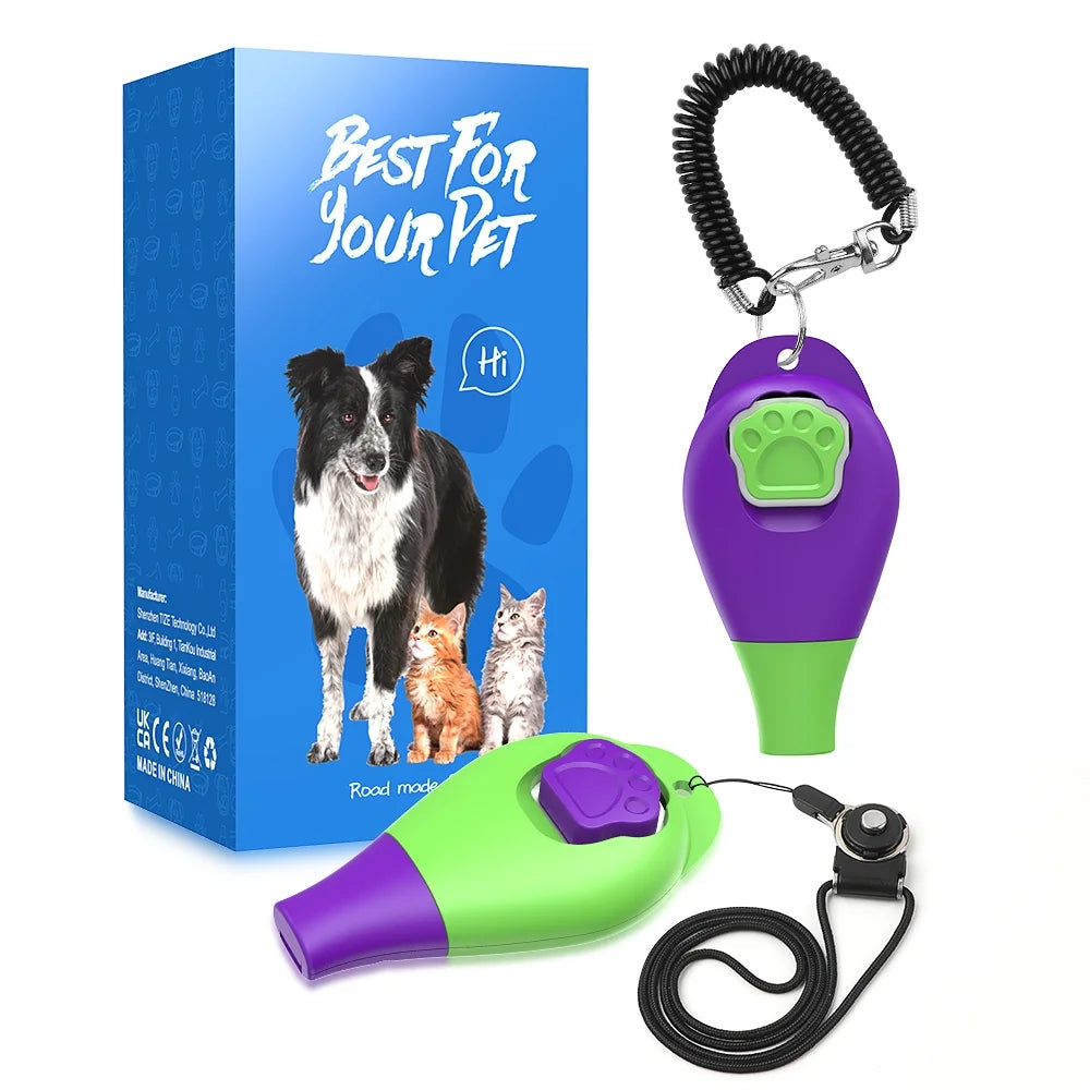 Dog Clickers for Training and Dog Whistle 2 in 1 with Wrist Strap-Puppy Training Clickers Pet Training Clicker for Cats Birds Horses-2Pcs