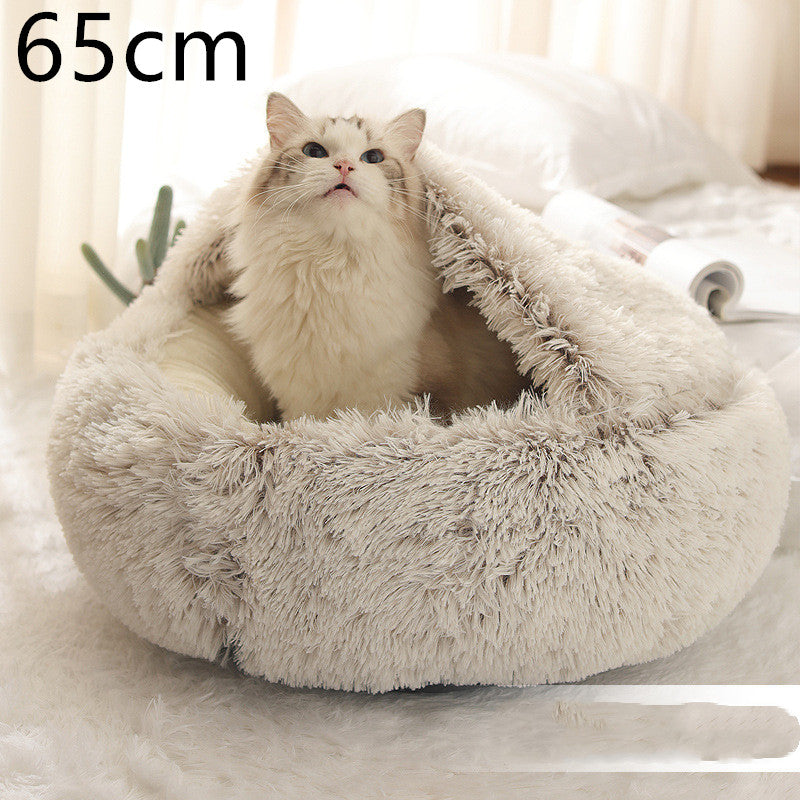 2 in 1 Dog and Cat Bed Pet Winter Bed round Plush Warm Bed House Soft Long Plush Pets Bed Pet Products