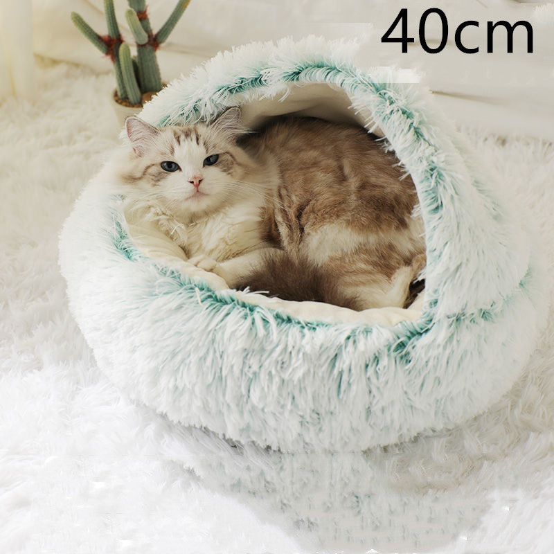 2 in 1 Dog and Cat Bed Pet Winter Bed round Plush Warm Bed House Soft Long Plush Pets Bed Pet Products