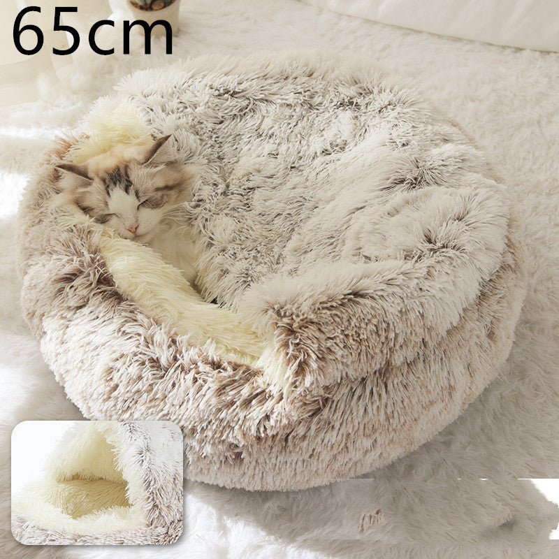 2 in 1 Dog and Cat Bed Pet Winter Bed round Plush Warm Bed House Soft Long Plush Pets Bed Pet Products