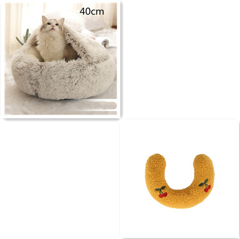 2 in 1 Dog and Cat Bed Pet Winter Bed round Plush Warm Bed House Soft Long Plush Pets Bed Pet Products