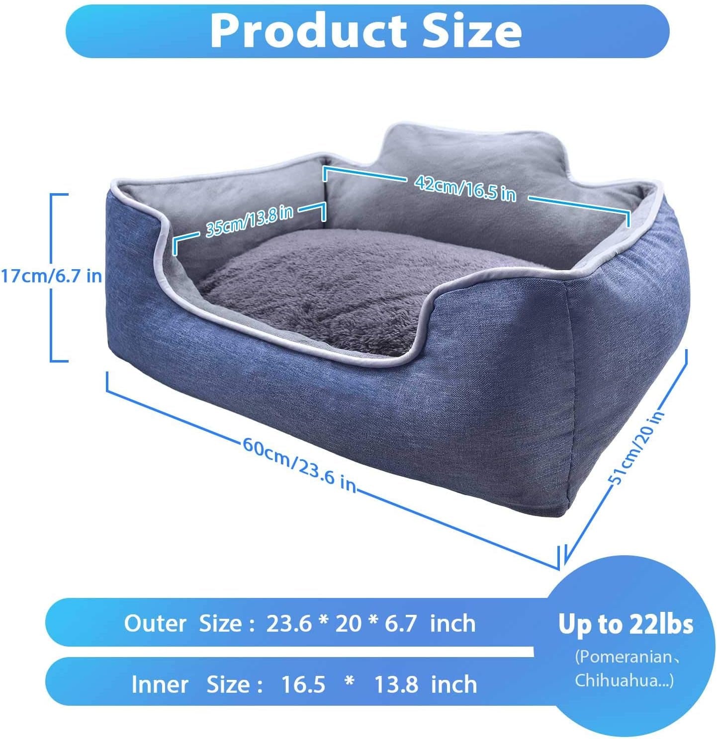 Medium Dog Bed & Cat Bed, Machine Washable Dog Bed with Removable Cover, Durable Bite Resistant Thick Warm Dog Bed -Medium