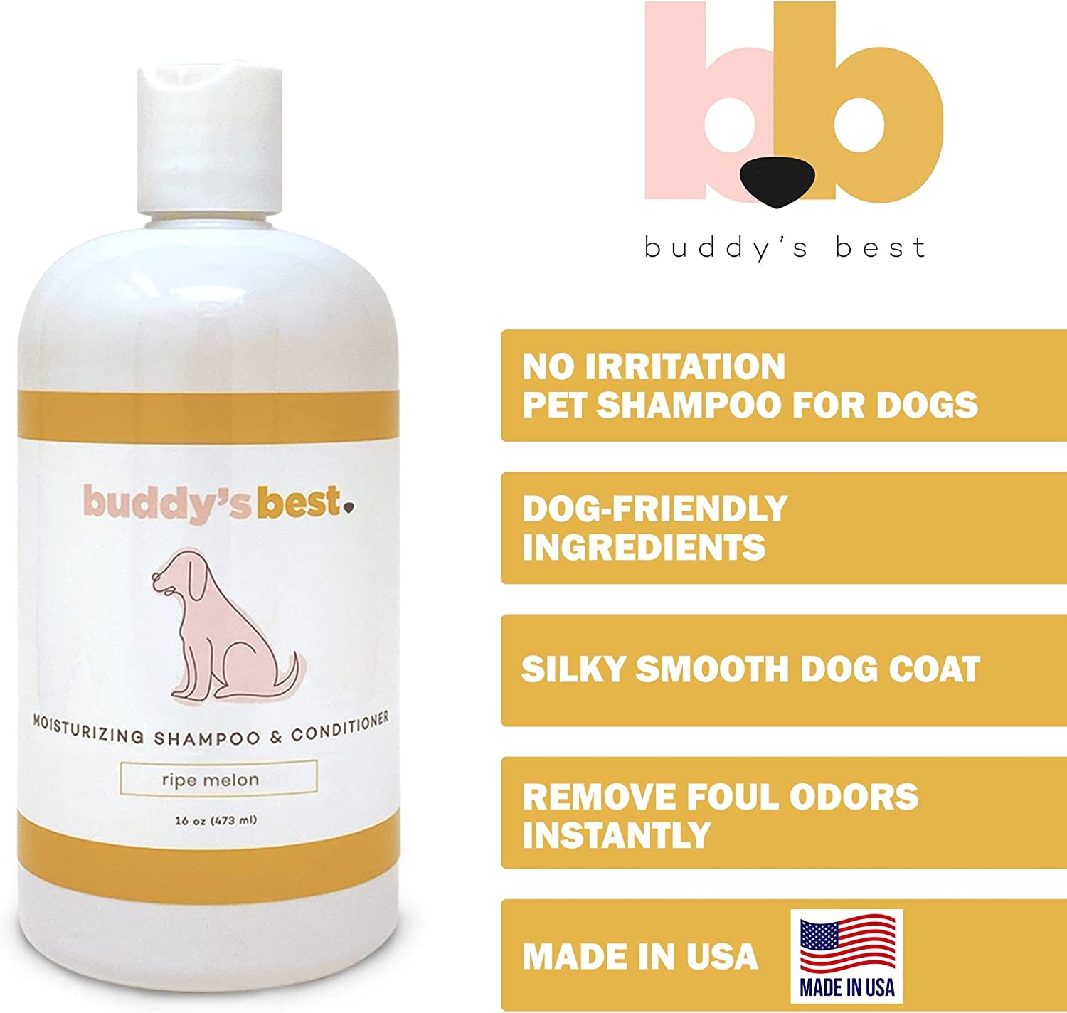 Dog Shampoo for Smelly Dogs - Dog Shampoo and Conditioner for Dry and Sensitive Skin - Moisturizing Puppy Wash Shampoo, Ripe Melon Scent, 16Oz