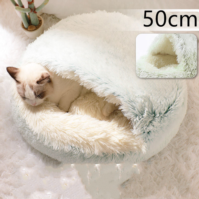 2 in 1 Dog and Cat Bed Pet Winter Bed round Plush Warm Bed House Soft Long Plush Pets Bed Pet Products