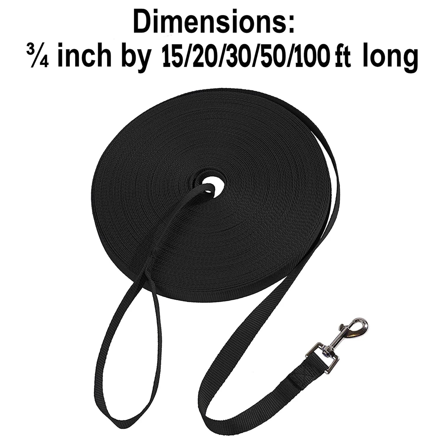 Long Dog Leash Obedience Recall Training Agility Lead - 15Ft 20Ft 30Ft 50Ft 100Ft Training Leash - Great for Training, Play, Camping, or Backyard - Black 15Ft