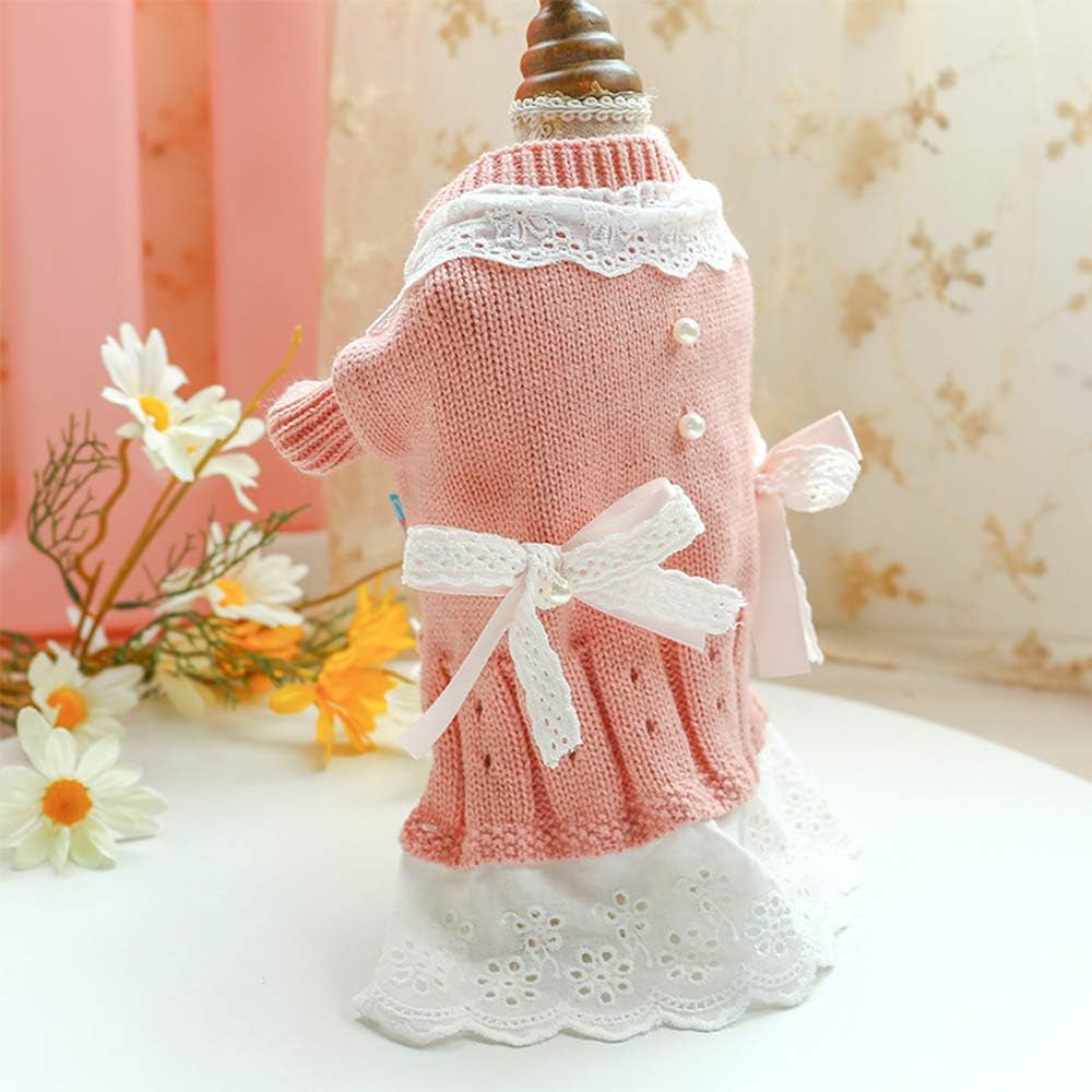 Girl Dog Clothes Knitted Dog Dress - Knit Pet Sweaters Clothes for Pets,Small Dog Clothes, Pet Clothes Hoodie,Sweater,Coats(M, Pink)